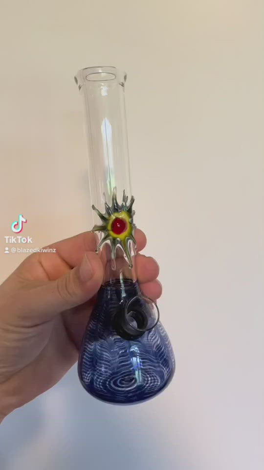 Sunburst Eye Beaker Water Pipe 7"  Blue