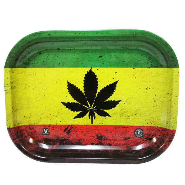 Rolling Tray Metal Rasta Leaf